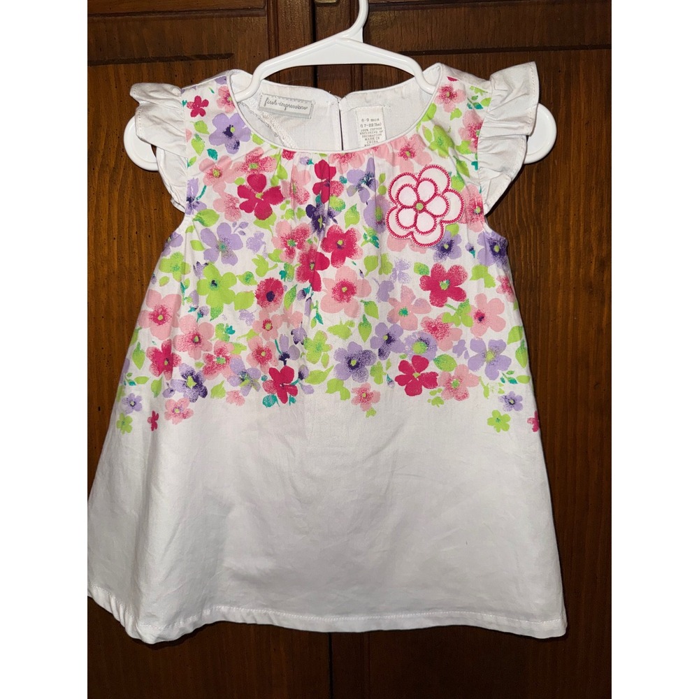 First Impressions Baby Girl Floral Ruffle Sleeve Cotton Top White Pink 6-9 Month